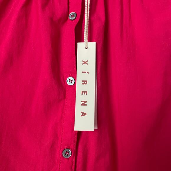 Xirena Top Womens Medium Red Rosette Emery Button Up Long Sleeve Poplin Cotton - Picture 11 of 13